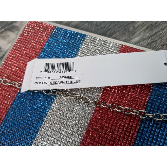 Alessia Red White Blue Stripe Rhinestone Crossbody Chain Clutch Bag USA NWT - Picture 9 of 9
